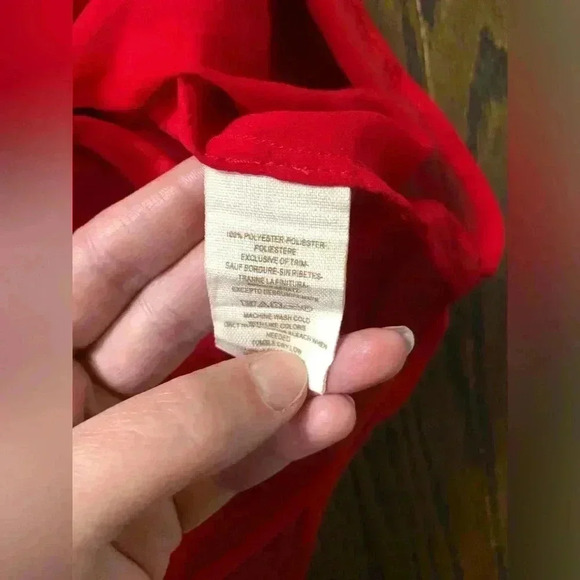 Free People Women’s S Red Button-Down Tulip Back Blouse w/Sheer Sleeves/Bottom - Picture 9 of 13